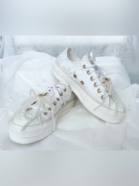 Converse Chuck Taylor Platform Pearls Lace Shoes Wedding/Party Sneaker A15197C